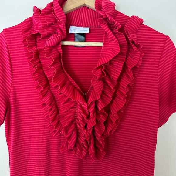 Soft Surroundings Ruffle V Neck Striped T Shirt Top S Small - Picture 6 of 7